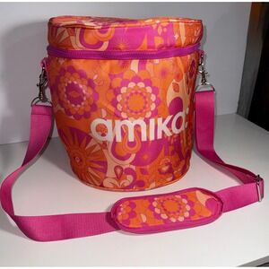 Amika Signature Print Insulated Cooler Bag Pink Orange Floral Thermal Tote NEW